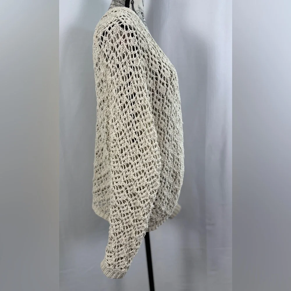 Artelier Nicole Miller Crochet Cream Open Knit Cardigan Size M Boho Chic - Picture 3 of 9